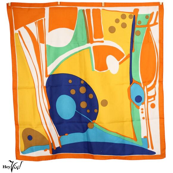Vintage Accessories - Vintage Scarf Bold Mod 60s Style Geometric Bright Color Square 26x26 - Hey Viv
